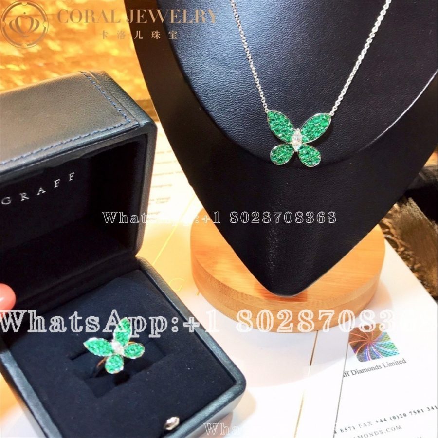 Graff Butterfly 18 Karat White Gold Diamond and Emeralds Pendant Necklace - Image 7