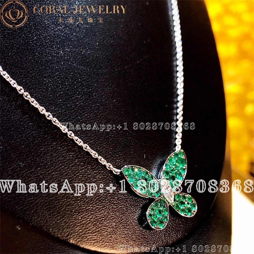 Graff Butterfly 18 Karat White Gold Diamond And Emeralds Pendant Necklace Coral (2)