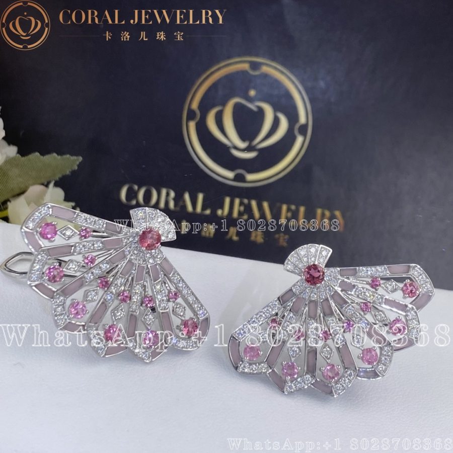 Garrard Fanfare Symphony Diamond and Pink Tourmaline Earrings In 18ct White Gold with Pink Opal - Image 5