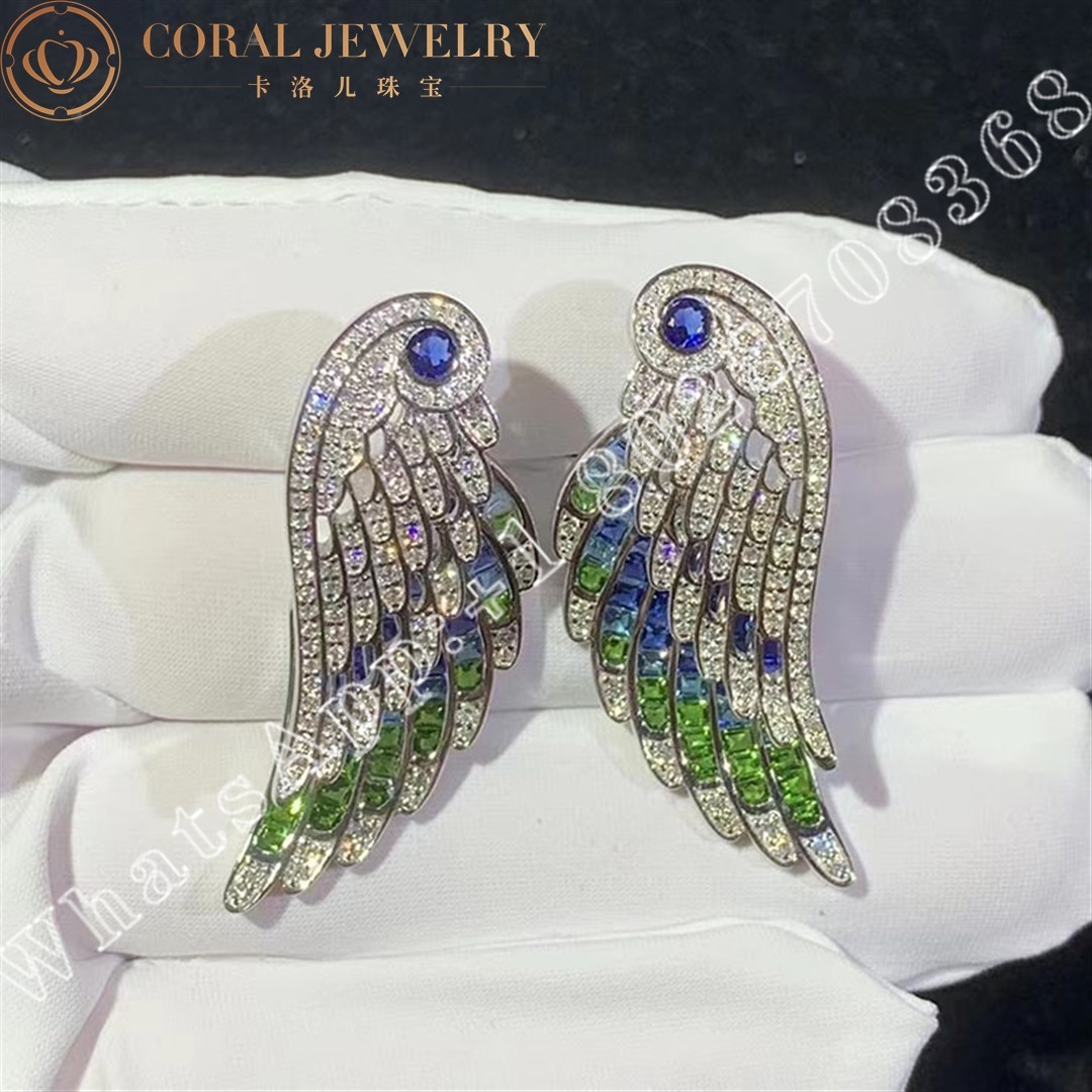 Garrard Wings Embrace Peacock Drop Earrings In 18ct White Gold With Diamonds Sapphires Tsavorites And Aquamarines Coral (1)