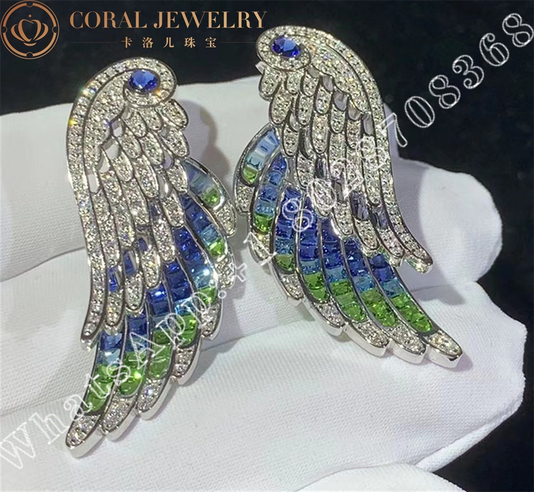 Garrard Wings Embrace Peacock Drop Earrings In 18ct White Gold With Diamonds Sapphires Tsavorites And Aquamarines Coral (2)