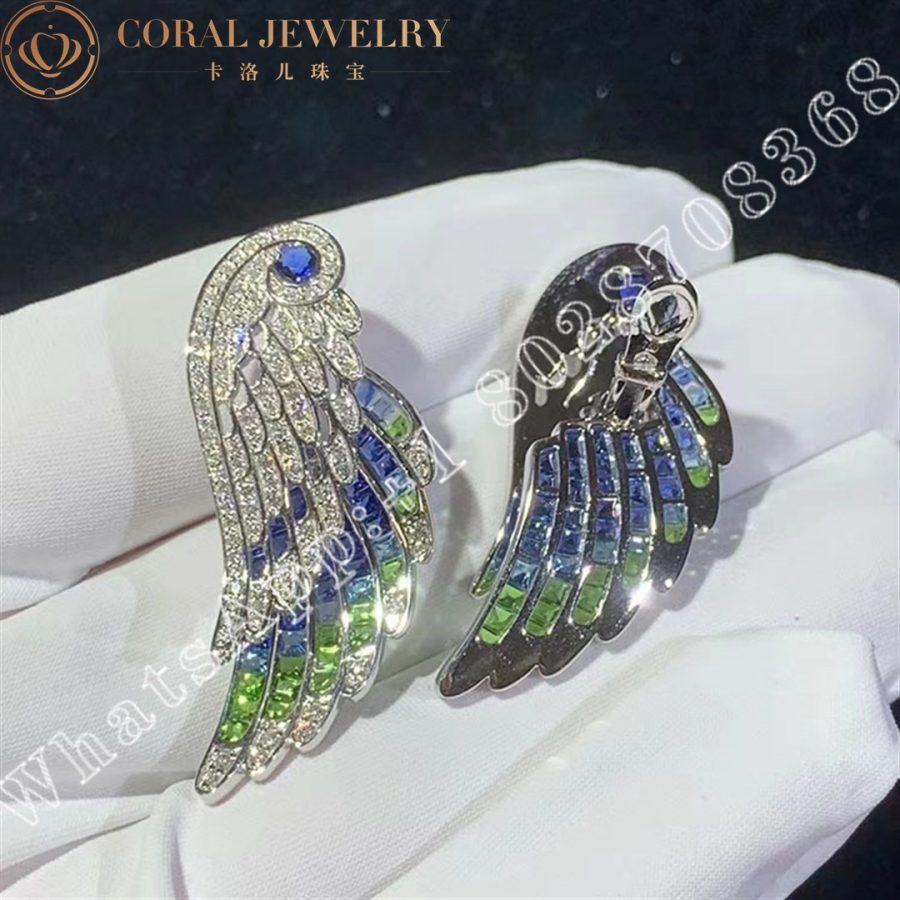 Garrard Wings Embrace Peacock Drop Earrings In 18ct White Gold with Diamonds, Sapphires, Tsavorites and Aquamarines - Image 3