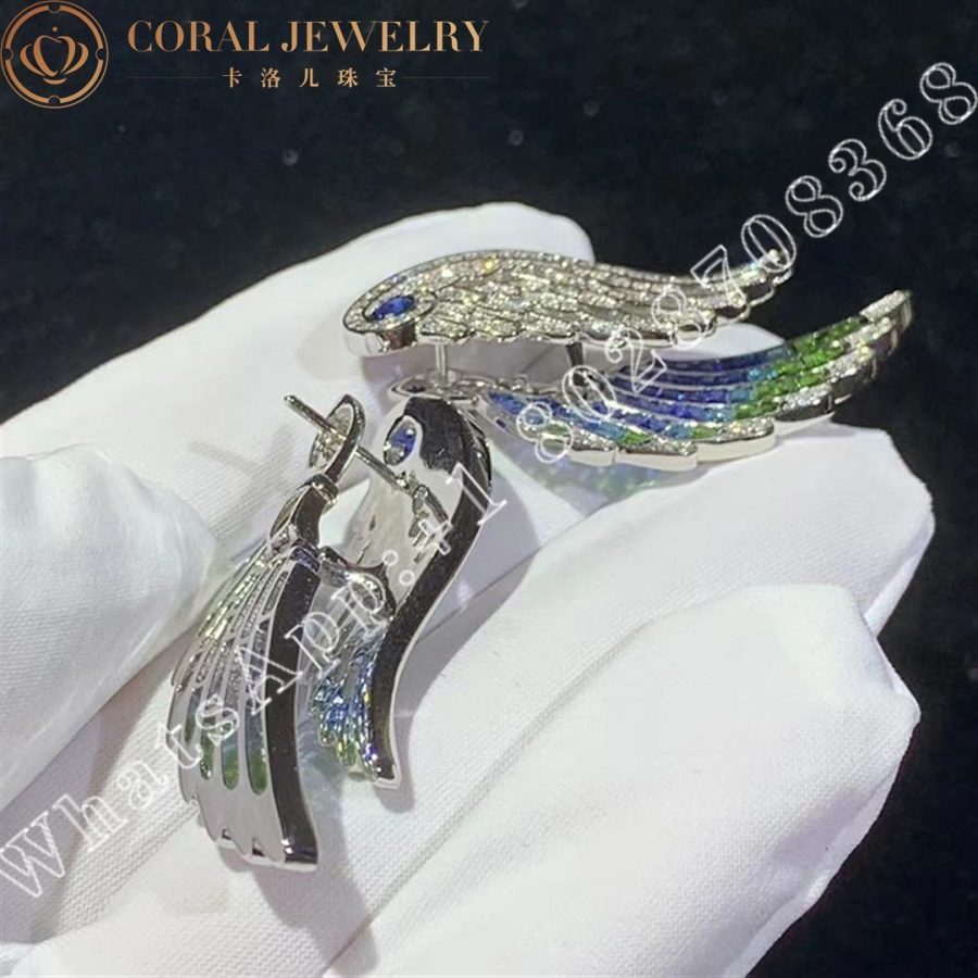 Garrard Wings Embrace Peacock Drop Earrings In 18ct White Gold with Diamonds, Sapphires, Tsavorites and Aquamarines - Image 4