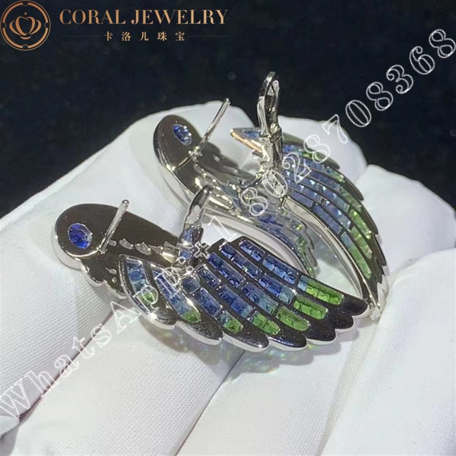 Garrard Wings Embrace Peacock Drop Earrings In 18ct White Gold with Diamonds, Sapphires, Tsavorites and Aquamarines - Image 5