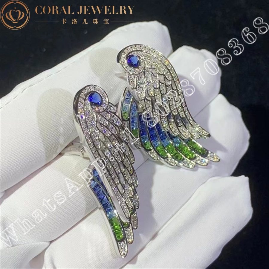 Garrard Wings Embrace Peacock Drop Earrings In 18ct White Gold with Diamonds, Sapphires, Tsavorites and Aquamarines - Image 6