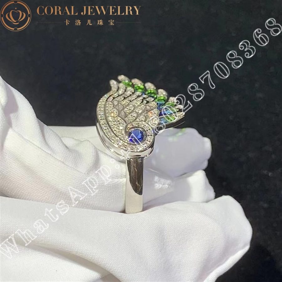 Garrard Wings Embrace Peacock Ring In 18ct White Gold with Diamonds, Sapphires, Tsavorites and Aquamarines - Image 4