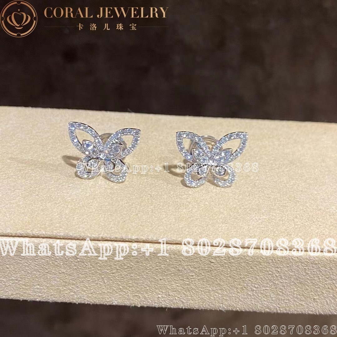 Graff Butterfly Silhouette Diamond Mini Stud Earrings White Gold Coral (1)