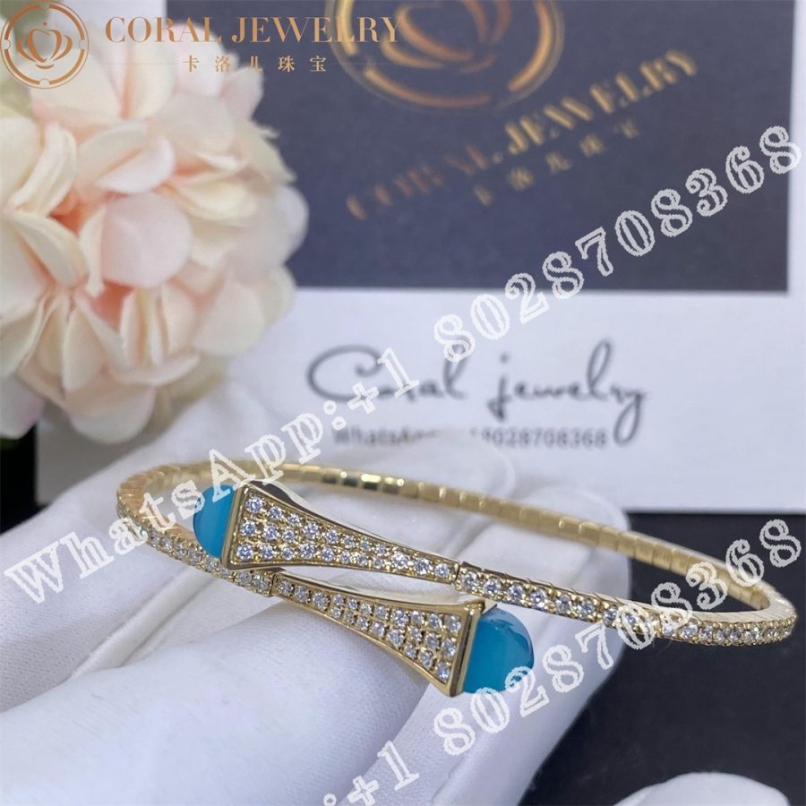 Marli Cleo Diamond Midi Slip-On Bracelet In Yellow Gold Sea Blue Chalcedony - Image 3