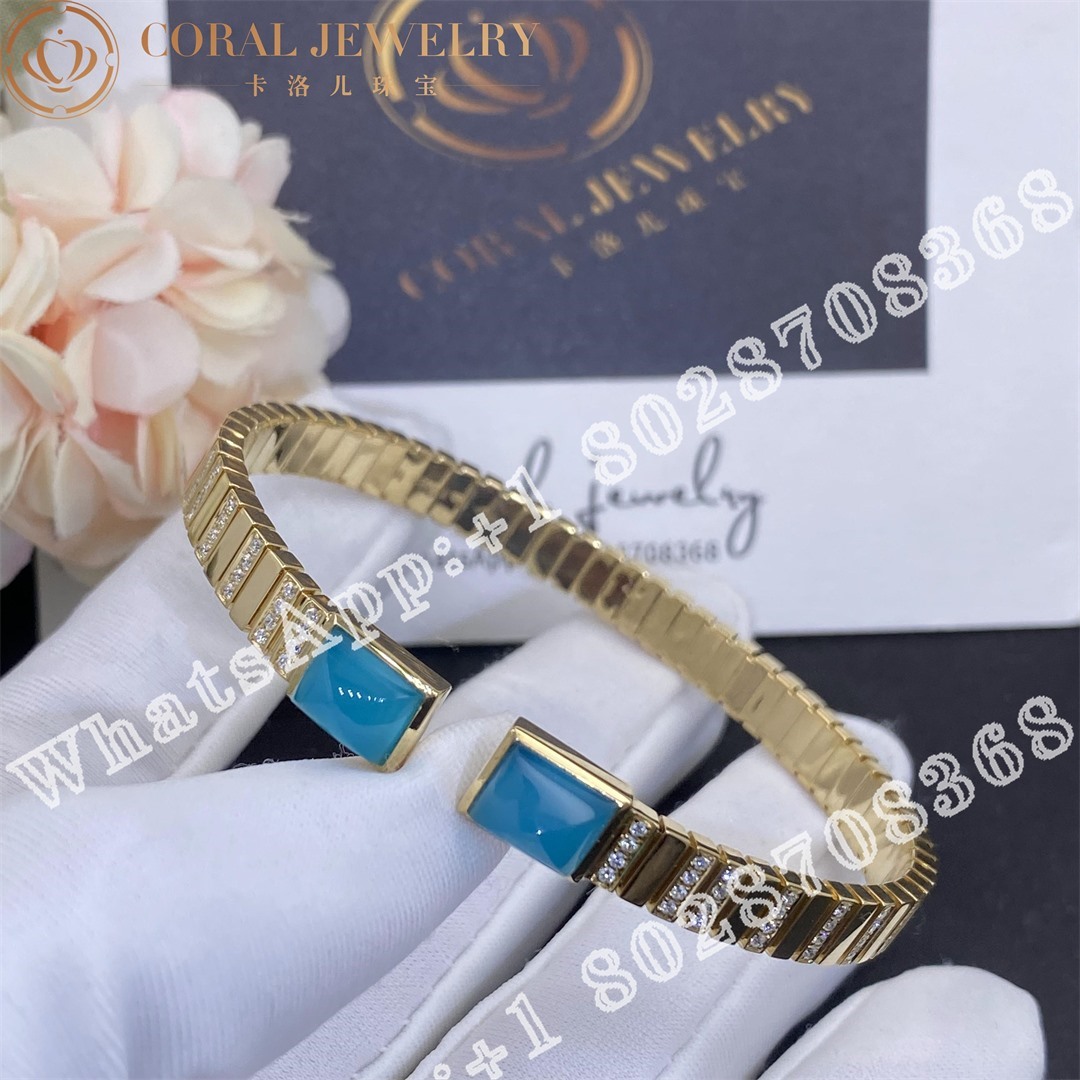 Marli Cleo 2 Link Diamond Slip On Bracelet In Yellow Gold Sea Blue Chalcedony Coral (3)