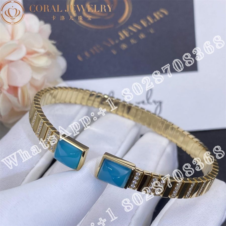 Marli Cleo 2 Link Diamond Slip-On Bracelet In Yellow Gold Sea Blue Chalcedony - Image 3