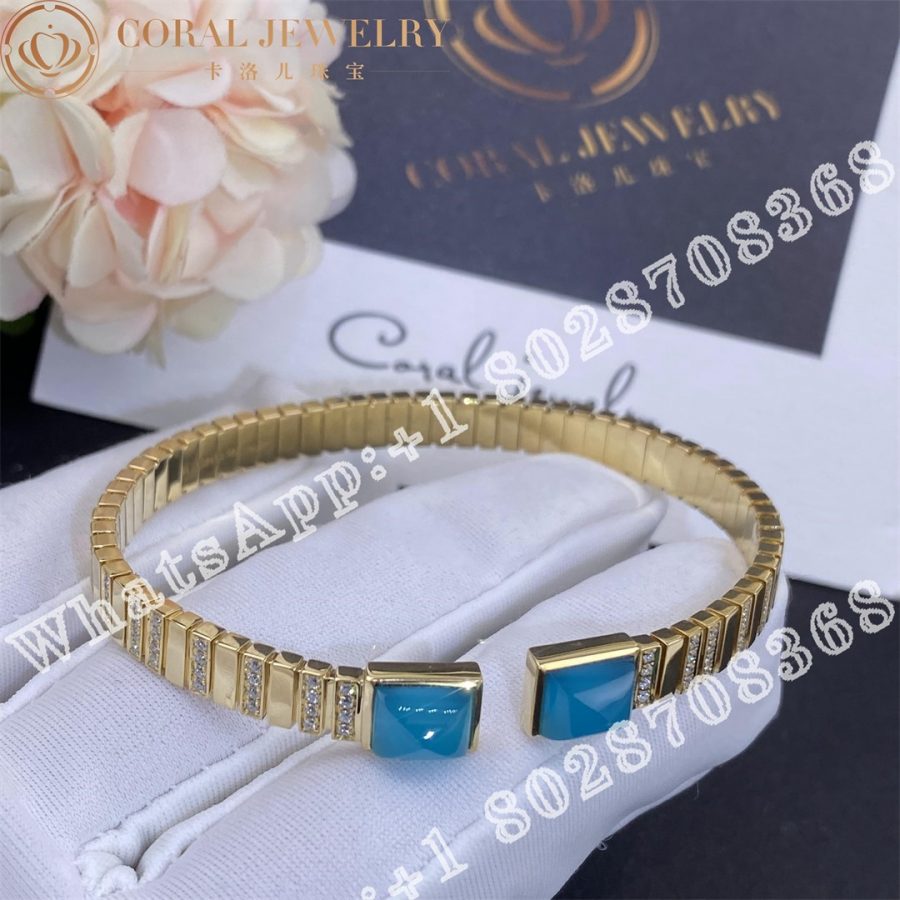 Marli Cleo 2 Link Diamond Slip-On Bracelet In Yellow Gold Sea Blue Chalcedony - Image 4