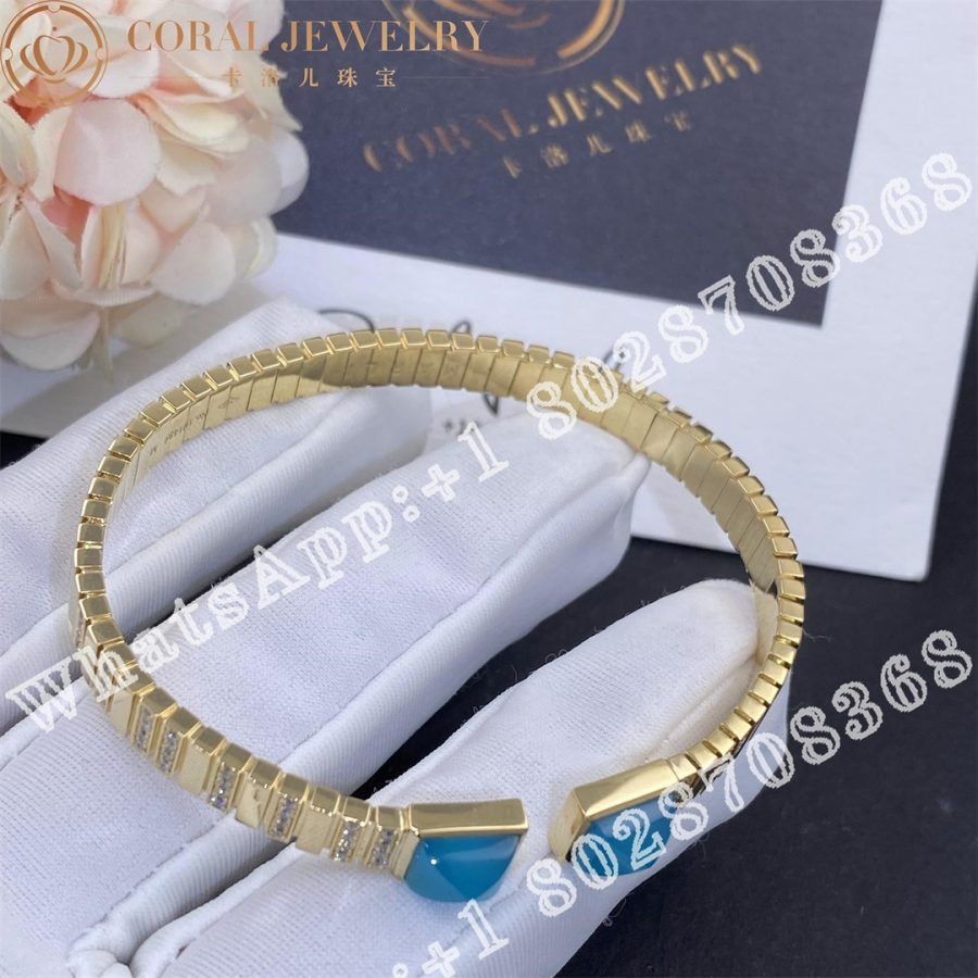 Marli Cleo 2 Link Diamond Slip-On Bracelet In Yellow Gold Sea Blue Chalcedony - Image 5