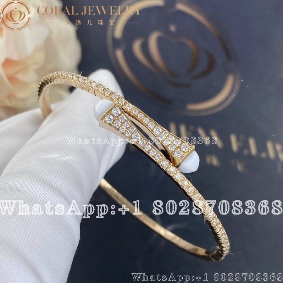 Marli Cleo Diamond Slim Slip-On Bracelet In Rose Gold  White Agate - Image 3