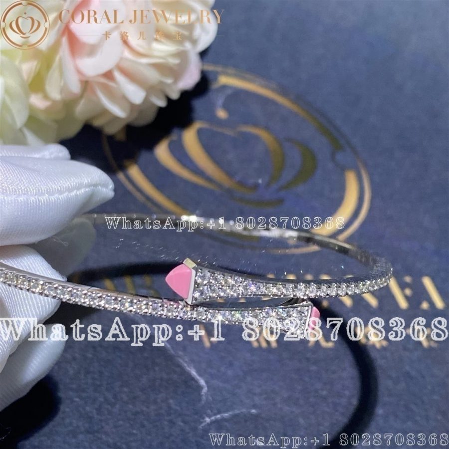 Marli Cleo Diamond Slim Slip-On Bracelet In White Gold Pink Coral - Image 4