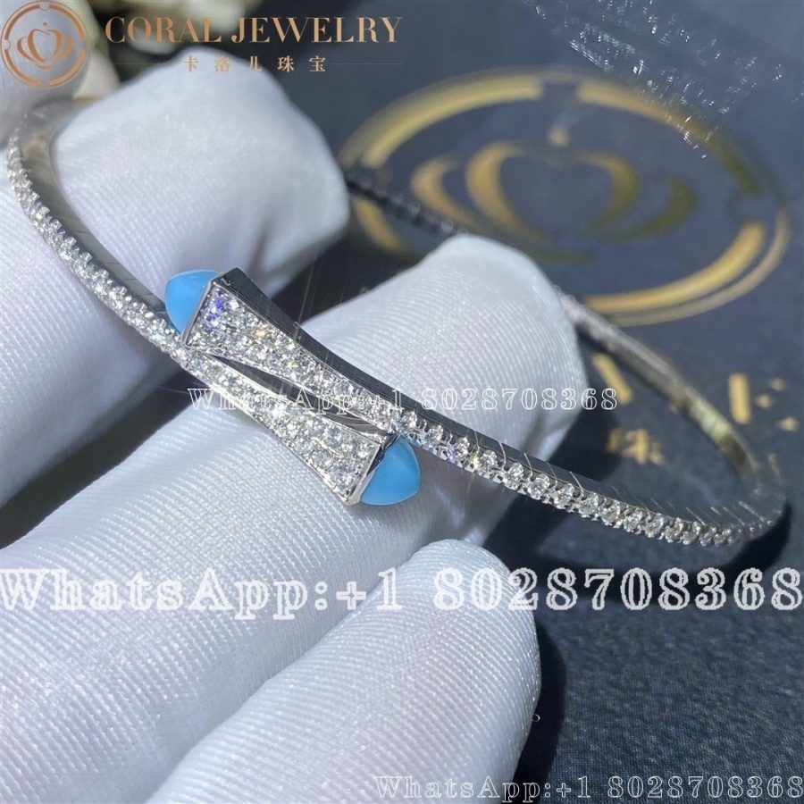 Marli Cleo Diamond Slim Slip-On Bracelet In White Gold Turquoise - Image 3