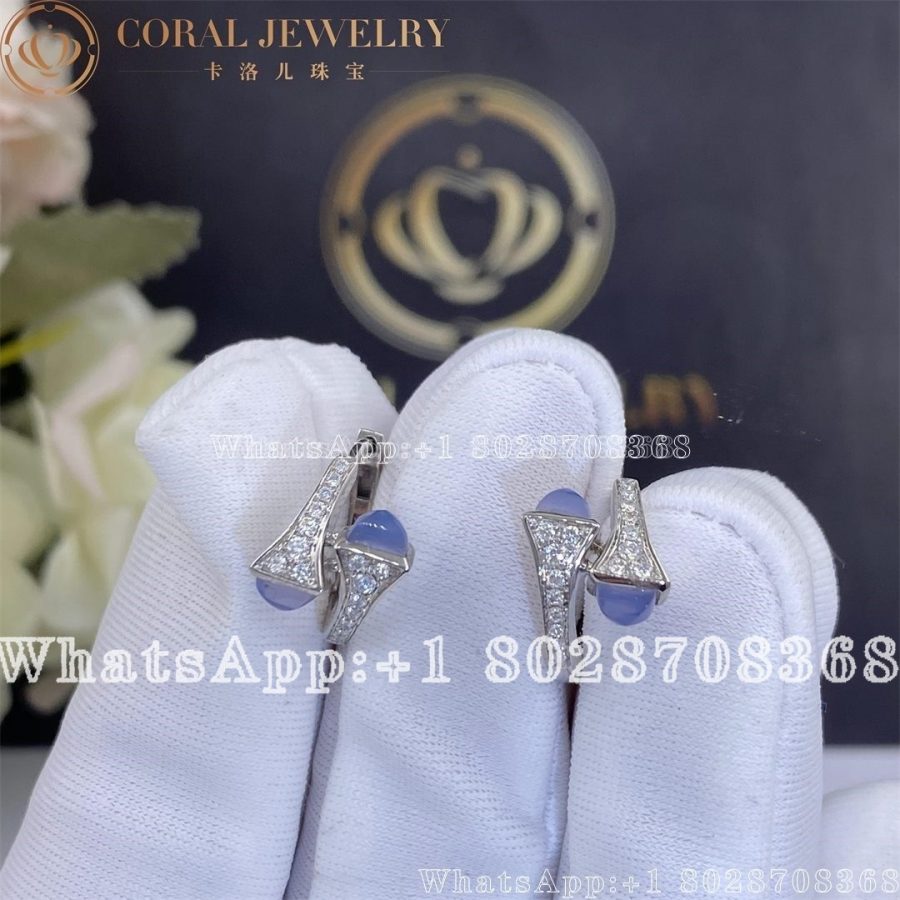 Marli Cleo Diamond Huggie Earrings In White Gold Chalcedony - Image 3