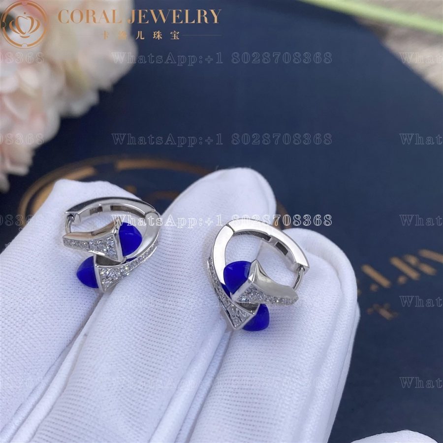 Marli Cleo Diamond Huggie Earrings In White Gold Lapis Lazuli - Image 4