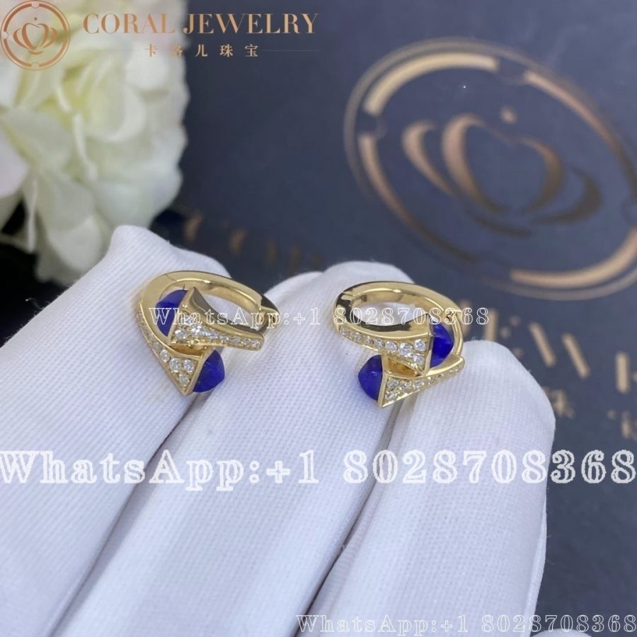 Marli Cleo Diamond Huggie Earrings In Yellow Gold Lapis Lazuli - Image 3