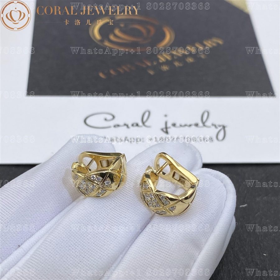 Chanel Coco Crush Earrings Quilted Motif, 18k Yellow Gold, Diamonds Ref. J11755 - Image 7