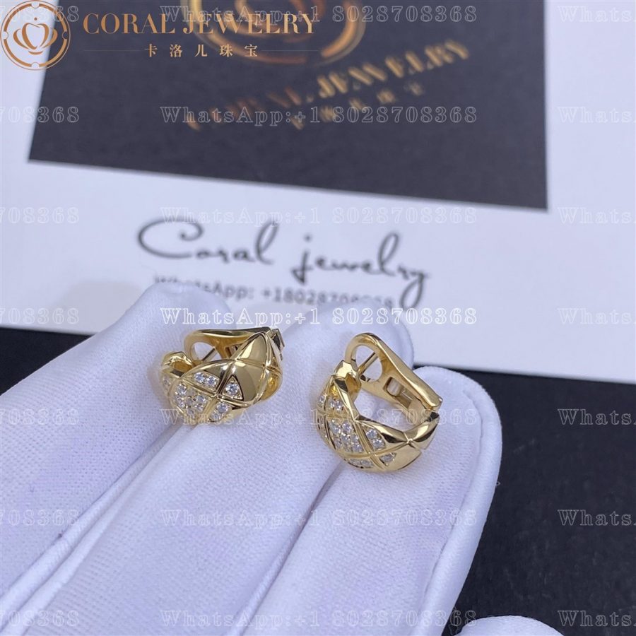 Chanel Coco Crush Earrings Quilted Motif, 18k Yellow Gold, Diamonds Ref. J11755 - Image 4