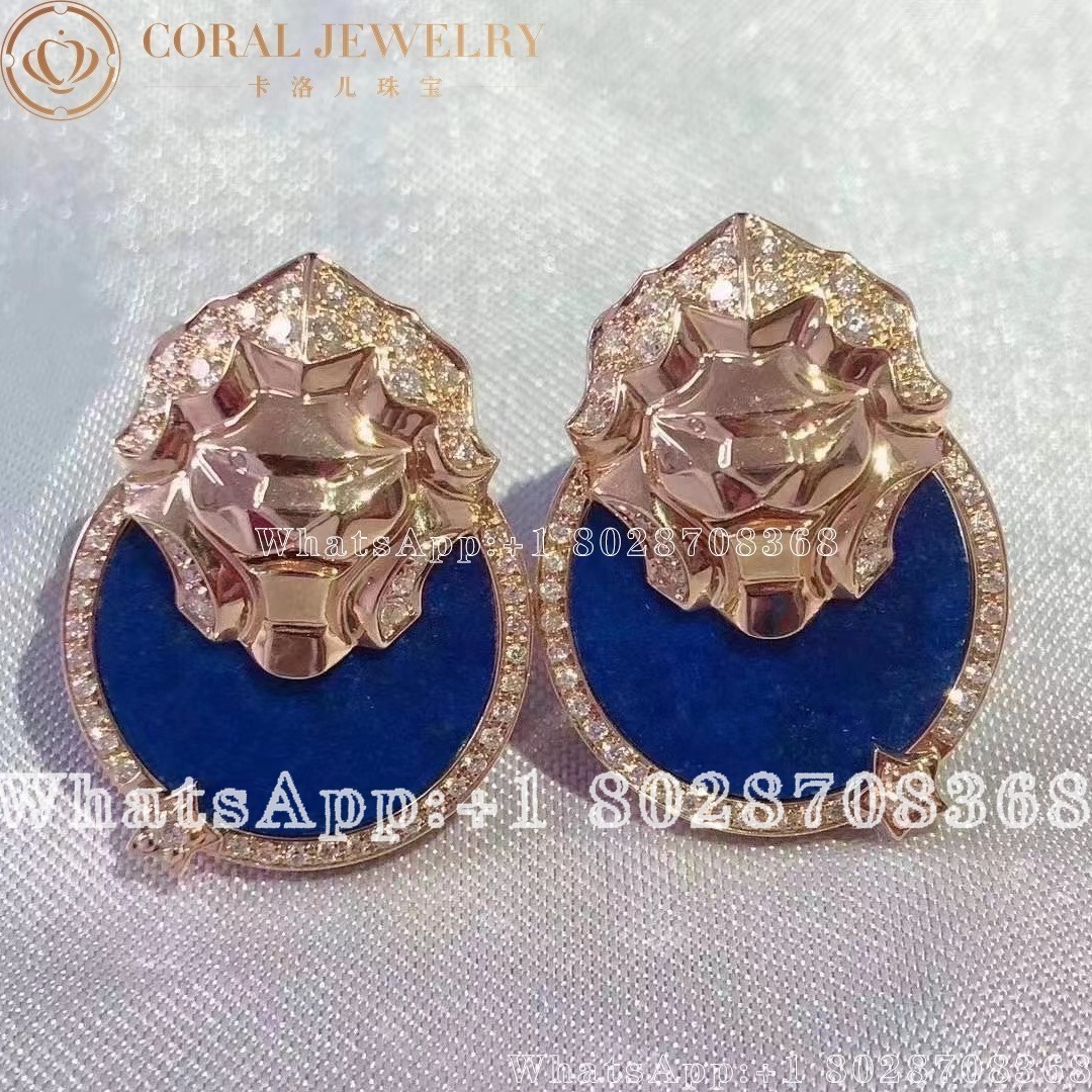 Chanel Sous Le Signe Du Lion Earring 18k Yellow Gold Diamonds Lapis Lazuli Coral (6)