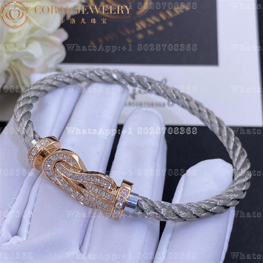 Fred Chance Infinie Bracelet Pink gold large model Diamonds Steel Cable - Image 3