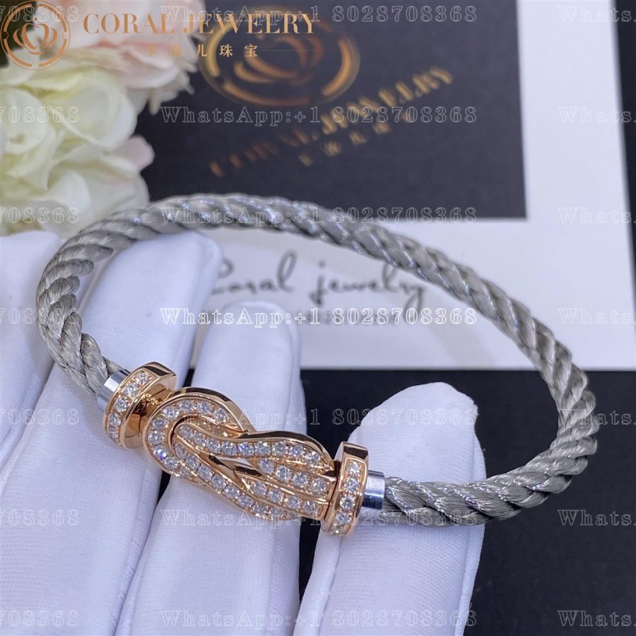 Fred Chance Infinie Bracelet Pink gold large model Diamonds Steel Cable - Image 4