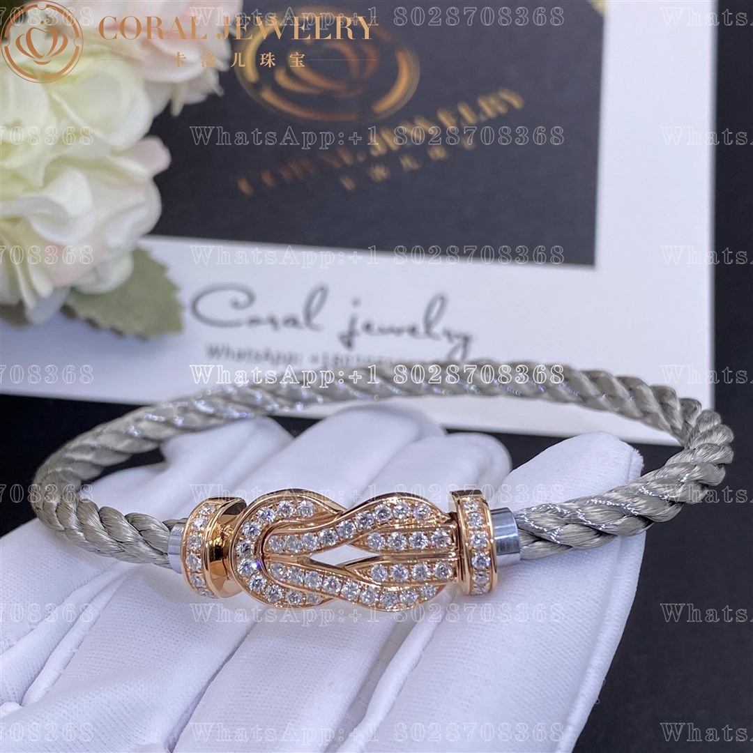 Fred Chance Infinie Bracelet Pink Gold Large Model Diamonds Steel Cable Coral (6)