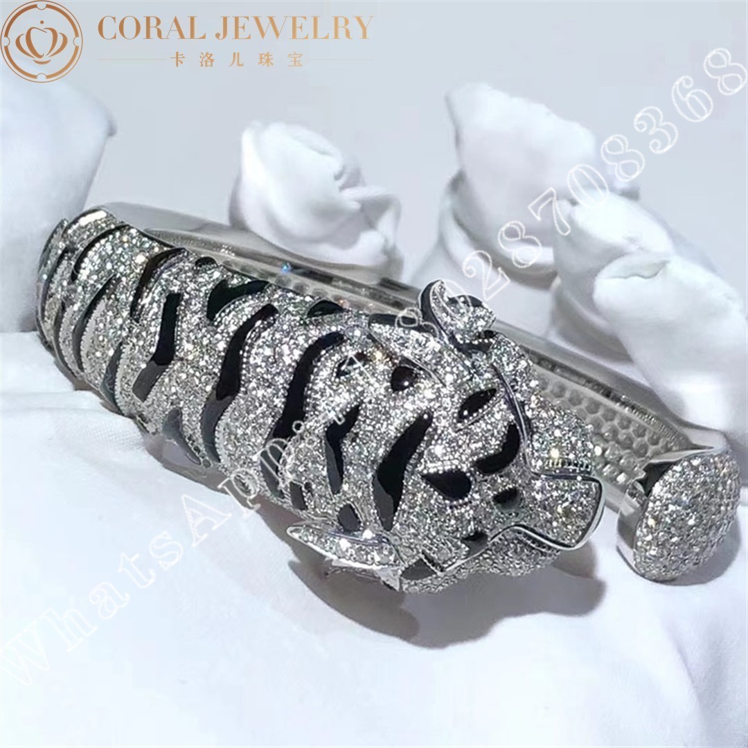 Cartier Panthere De Cartier Bracelet White Gold Tiger Diamond Bangle Coral (1)