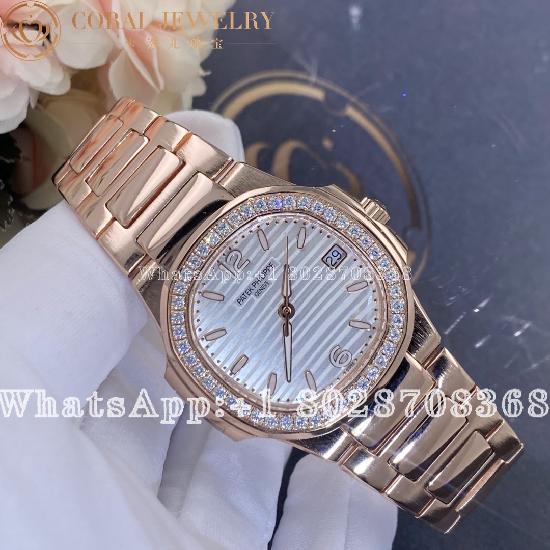 Patek Philippe Nautilus 18kt Rose Gold Diamond Ladies Watch 7010 1r 011 Coral (1)