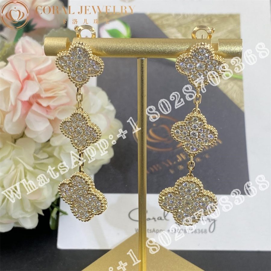 Van Cleef & Arpels Magic Alhambra earrings, 3 motifs Yellow gold, Diamond VCARN9MR00 - Image 5