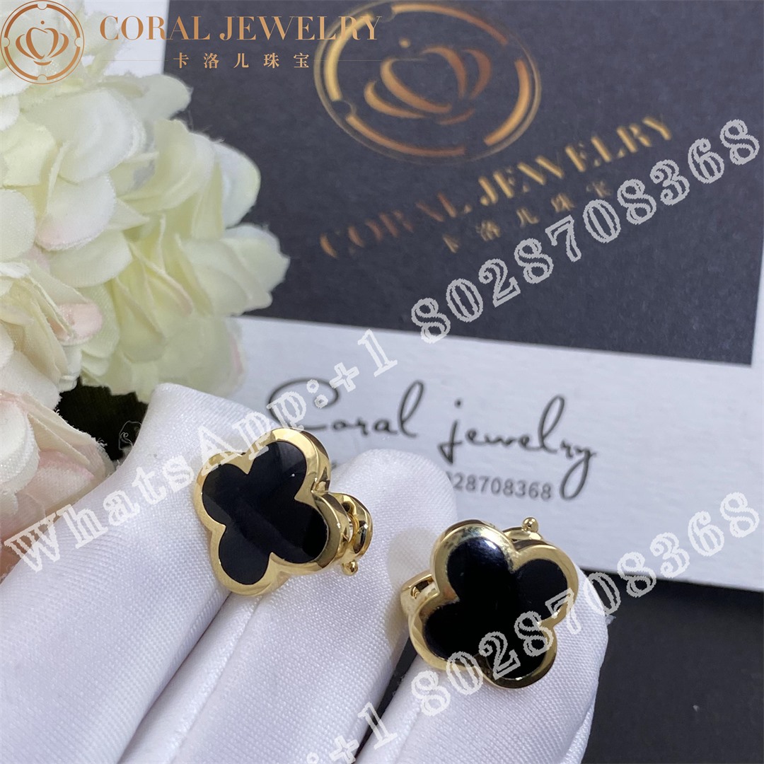 Van Cleef Arpels Pure Alhambra Earstuds 18k Yellow Gold Onyx Vcarb14000 Coral (2)