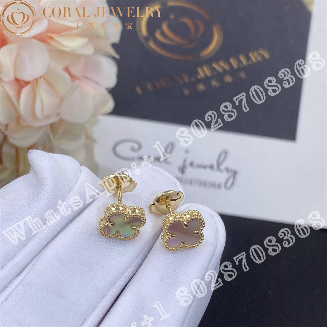 Van Cleef Arpels Sweet Alhambra Earstuds Yellow Goldpink Mother Of Pearl Coral (2)