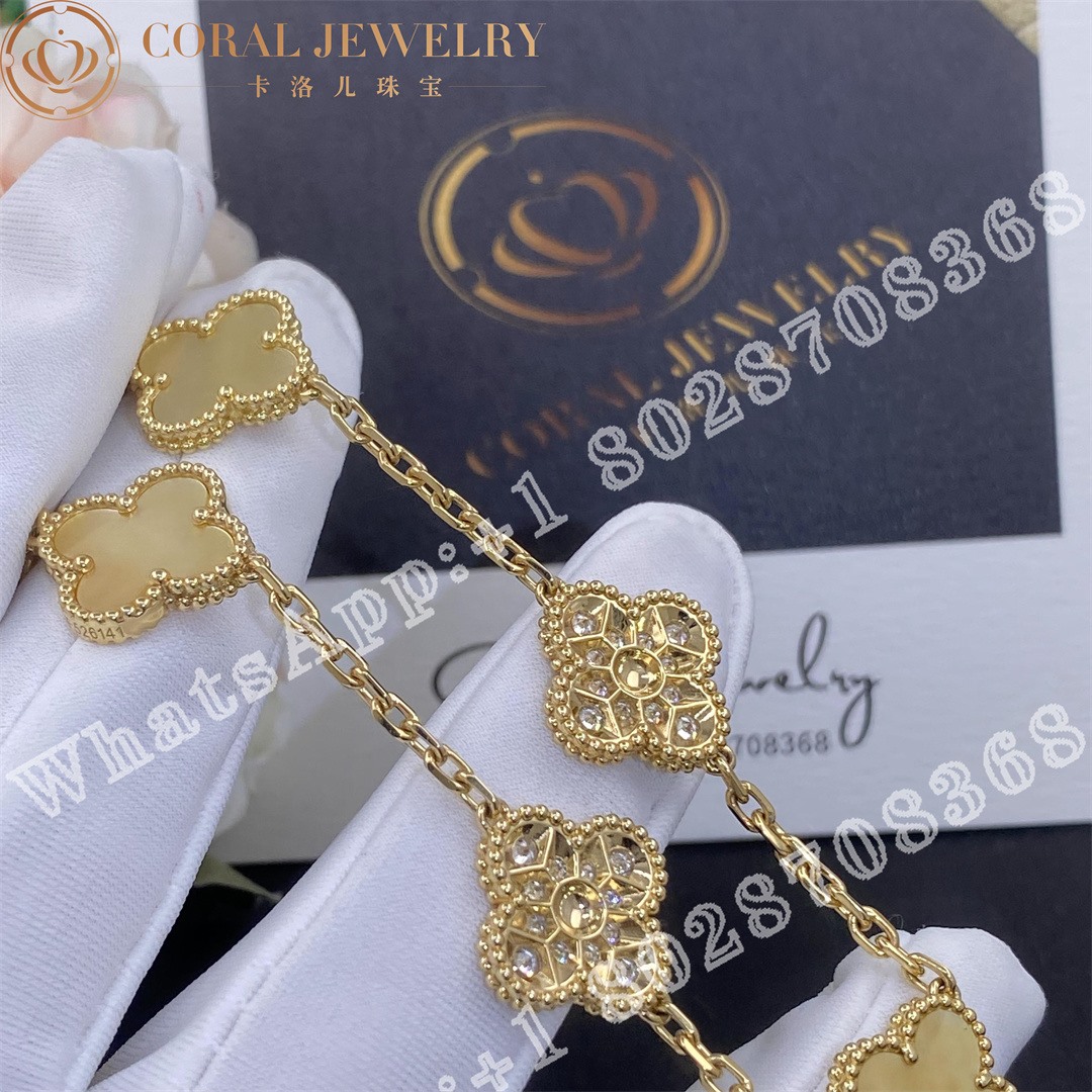 Van Cleef & Arpels Vintage Alhambra bracelet, 5 motifs 18K Yellow gold, Diamond, Golden mother-of-pearl - Image 6