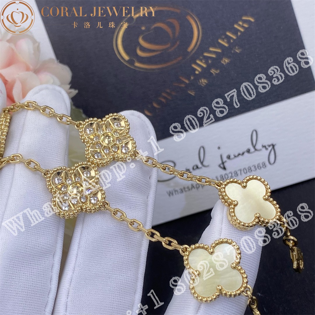 Van Cleef & Arpels Vintage Alhambra bracelet, 5 motifs 18K Yellow gold, Diamond, Golden mother-of-pearl - Image 5