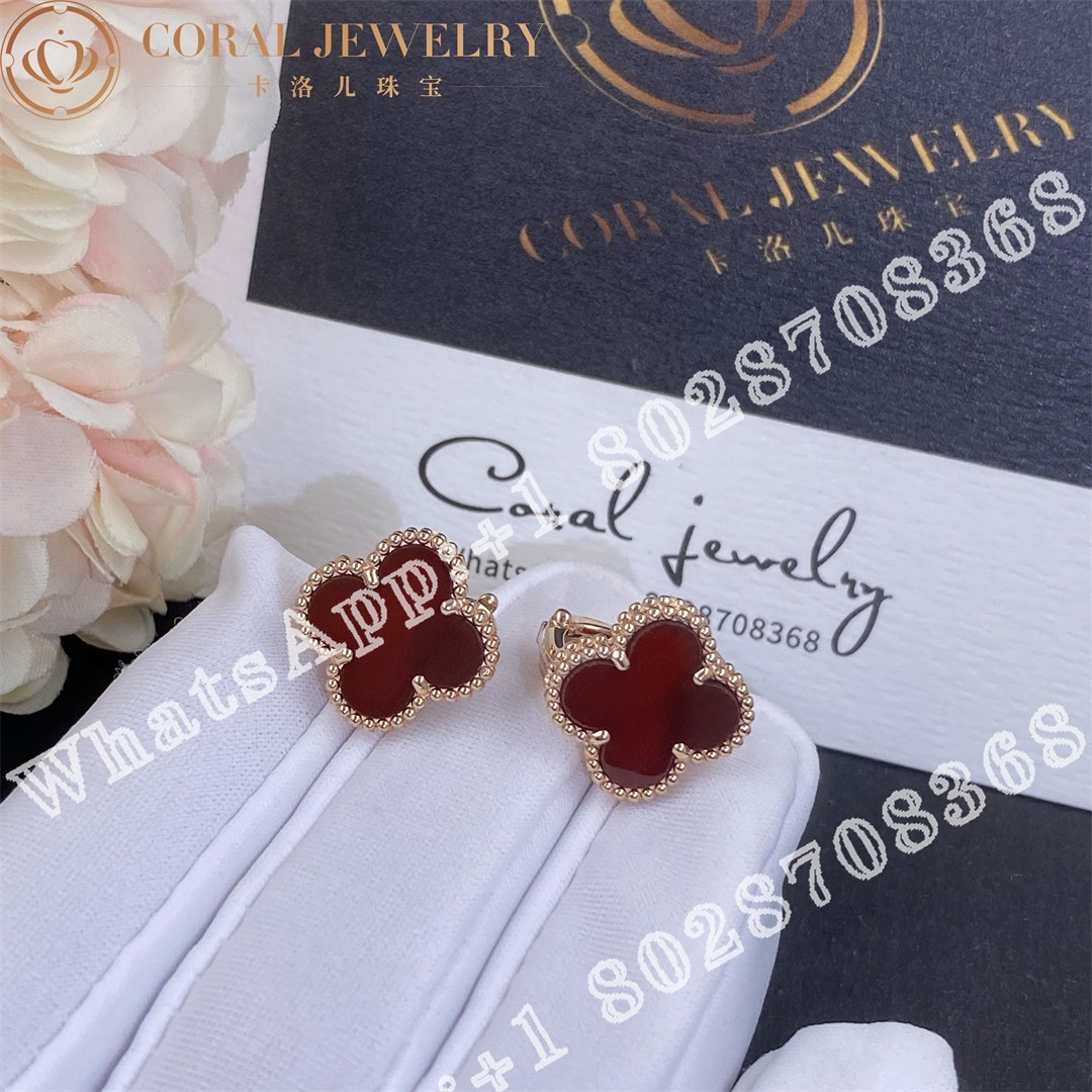 Van Cleef Arpels Vintage Alhambra Earrings Rose Gold Carnelian Vcard40400 Coral (2)