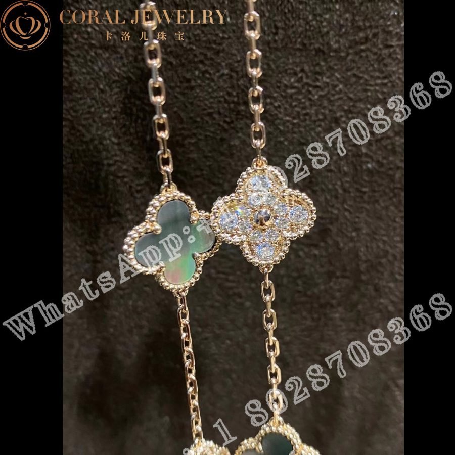 Van Cleef & Arpels Vintage Alhambra long necklace, 20 motifs 18K rose gold, Diamond, Mother-of-pearl VCARP2R000 - Image 3