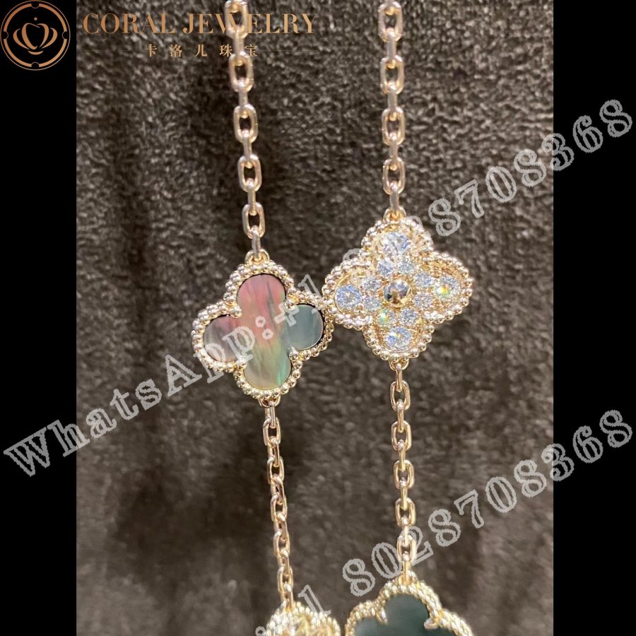 Van Cleef & Arpels Vintage Alhambra long necklace, 20 motifs 18K rose gold, Diamond, Mother-of-pearl VCARP2R000 - Image 4