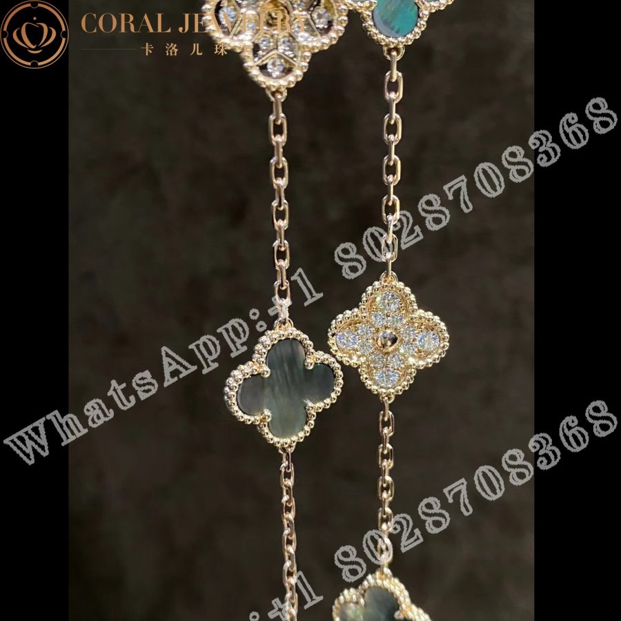 Van Cleef & Arpels Vintage Alhambra long necklace, 20 motifs 18K rose gold, Diamond, Mother-of-pearl VCARP2R000 - Image 5