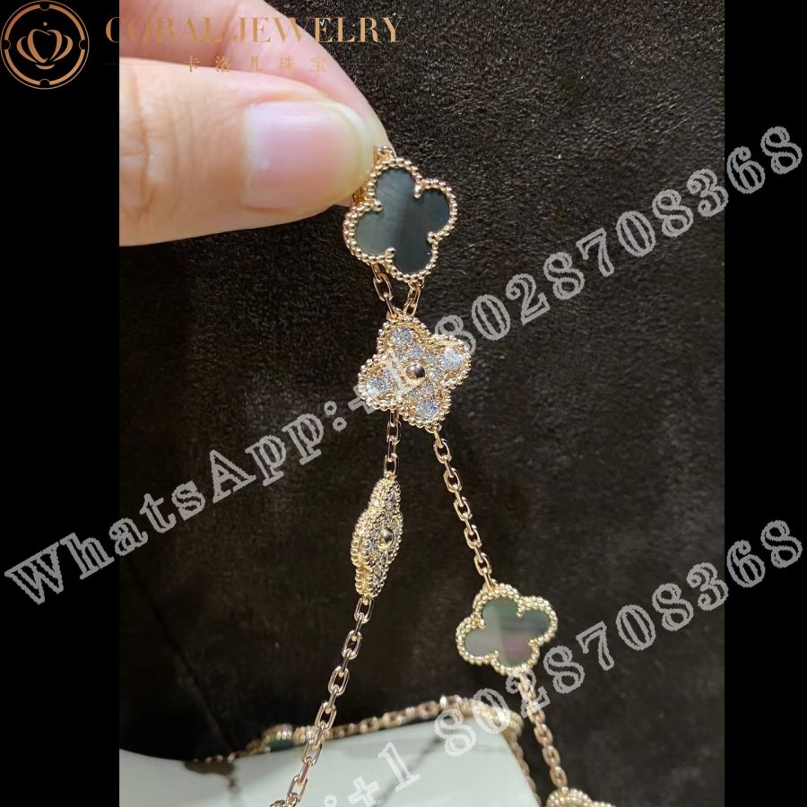 Van Cleef & Arpels Vintage Alhambra long necklace, 20 motifs 18K rose gold, Diamond, Mother-of-pearl VCARP2R000 - Image 6
