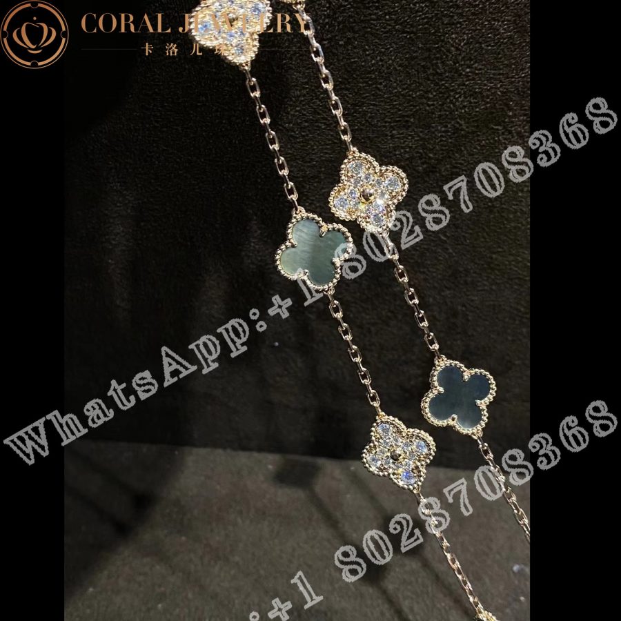 Van Cleef & Arpels Vintage Alhambra long necklace, 20 motifs 18K rose gold, Diamond, Mother-of-pearl VCARP2R000 - Image 8