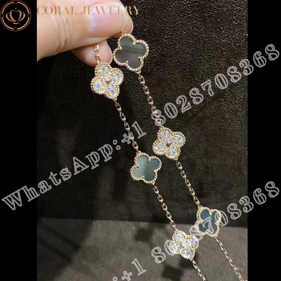 Van Cleef & Arpels Vintage Alhambra long necklace, 20 motifs 18K rose gold, Diamond, Mother-of-pearl VCARP2R000 - Image 9