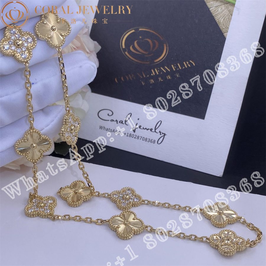 Van Cleef & Arpels Vintage Alhambra necklace, 10 motifs 18K yellow gold, Diamond Guilloché - Image 5