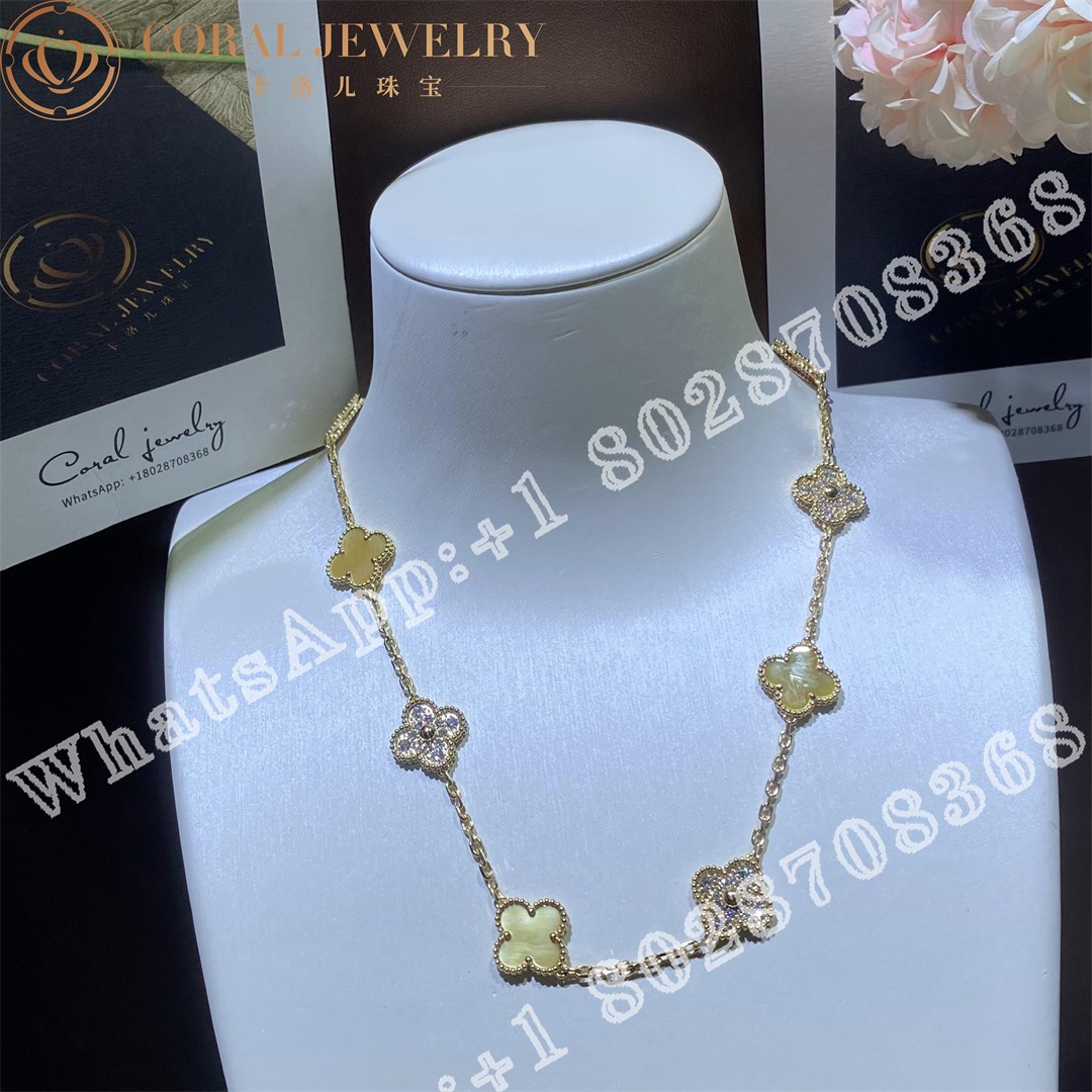 Van Cleef & Arpels Vintage Alhambra necklace, 10 motifs 18K yellow gold, Golden mother of pearl - Image 4