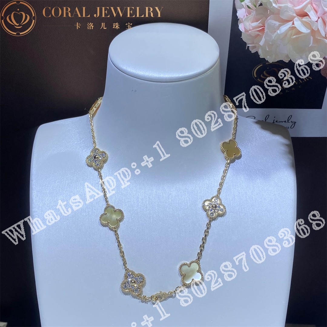Van Cleef & Arpels Vintage Alhambra necklace, 10 motifs 18K yellow gold, Golden mother of pearl