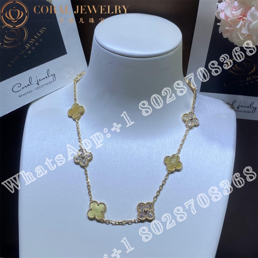 Van Cleef & Arpels Vintage Alhambra necklace, 10 motifs 18K yellow gold, Golden mother of pearl - Image 3