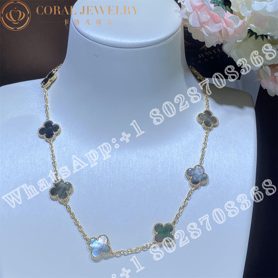 Van Cleef & Arpels Vintage Alhambra necklace, 10 motifs 18K yellow gold, Grey Mother-of-pearl