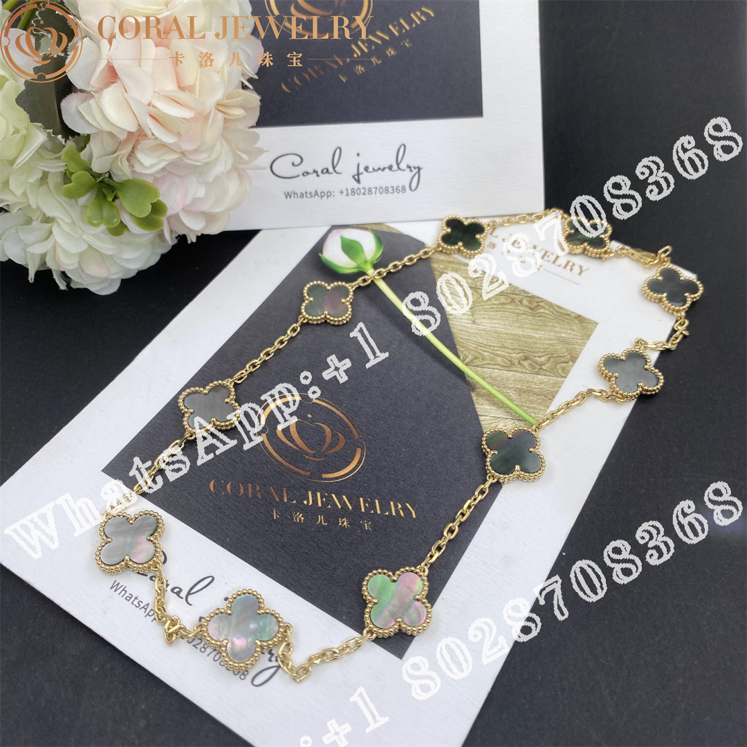 Van Cleef & Arpels Vintage Alhambra necklace, 10 motifs 18K yellow gold, Grey Mother-of-pearl - Image 7