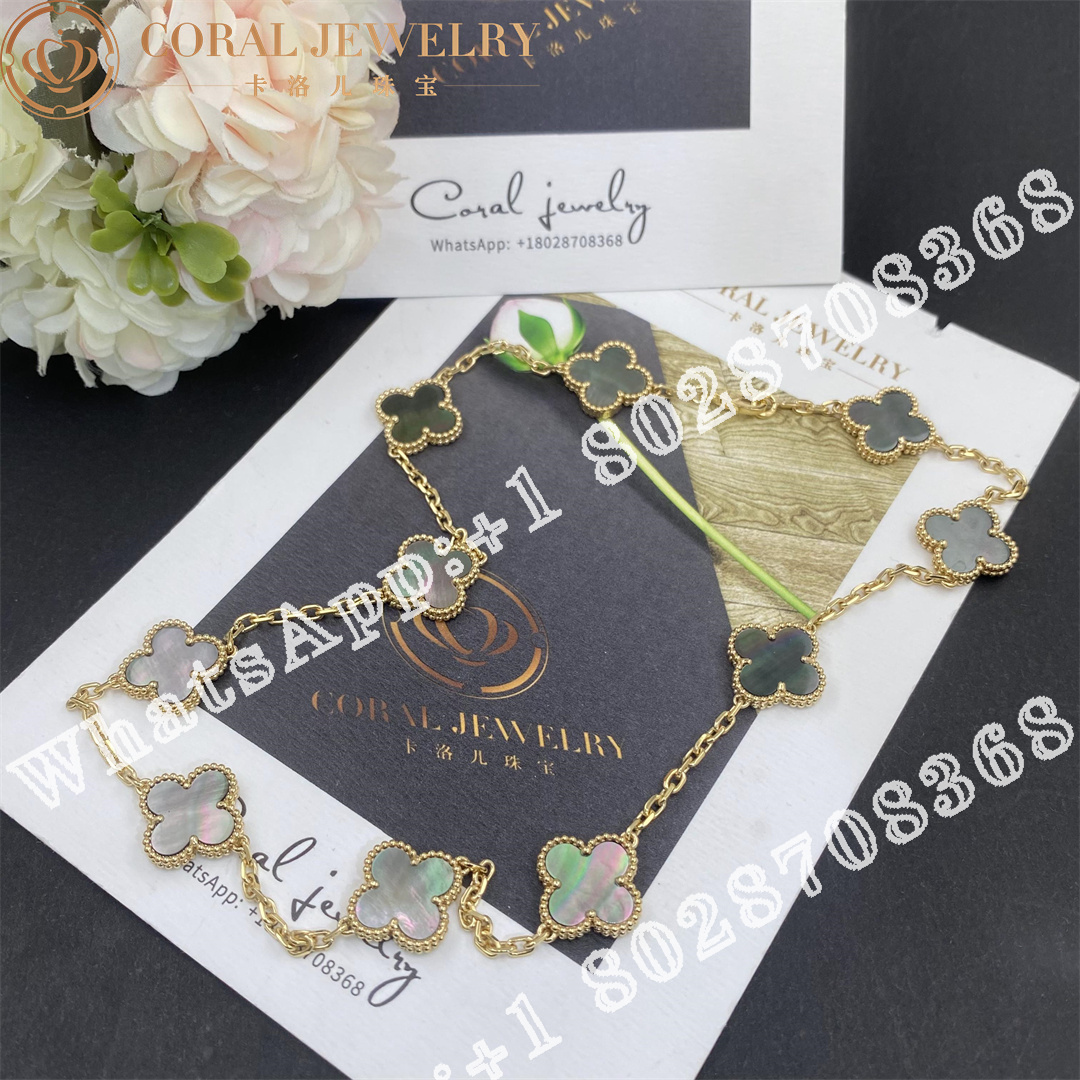 Van Cleef & Arpels Vintage Alhambra necklace, 10 motifs 18K yellow gold, Grey Mother-of-pearl - Image 8