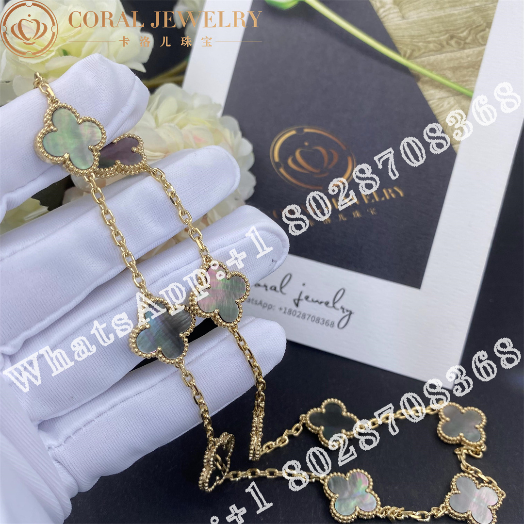 Van Cleef & Arpels Vintage Alhambra necklace, 10 motifs 18K yellow gold, Grey Mother-of-pearl - Image 9